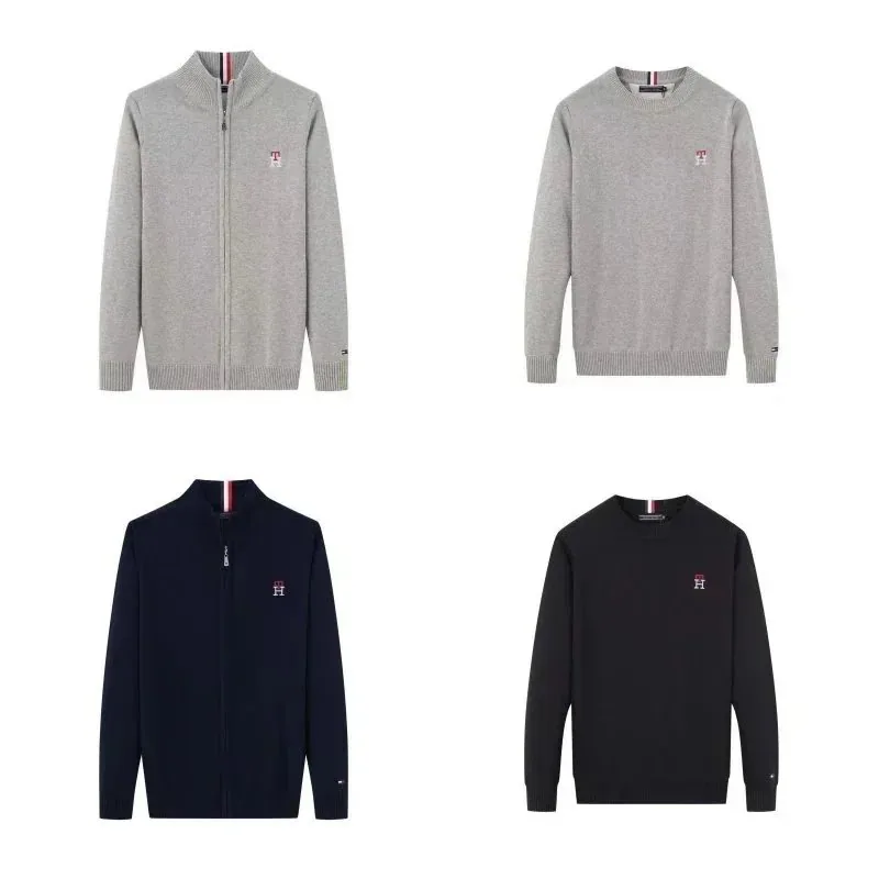 Tommy Hilfiger Classic Ribbed Knit Sweater - Gray Full-Zip & Crewneck — listing photograph