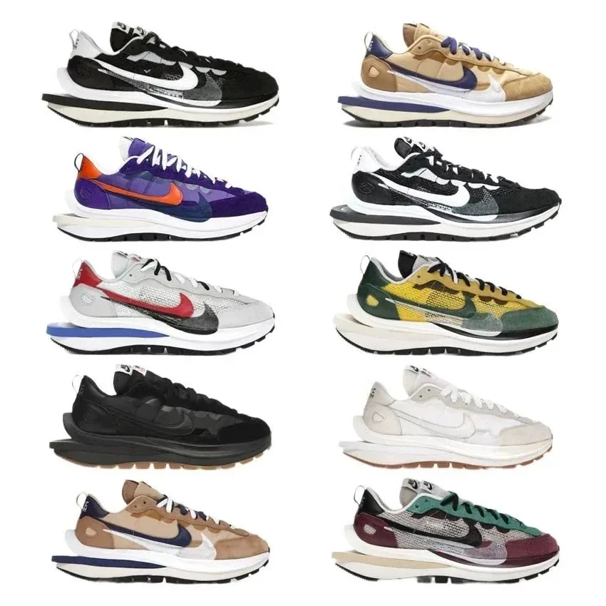 Nike Sacai VaporWaffle Black White Grey Layered Swoosh Sneaker — listing photograph