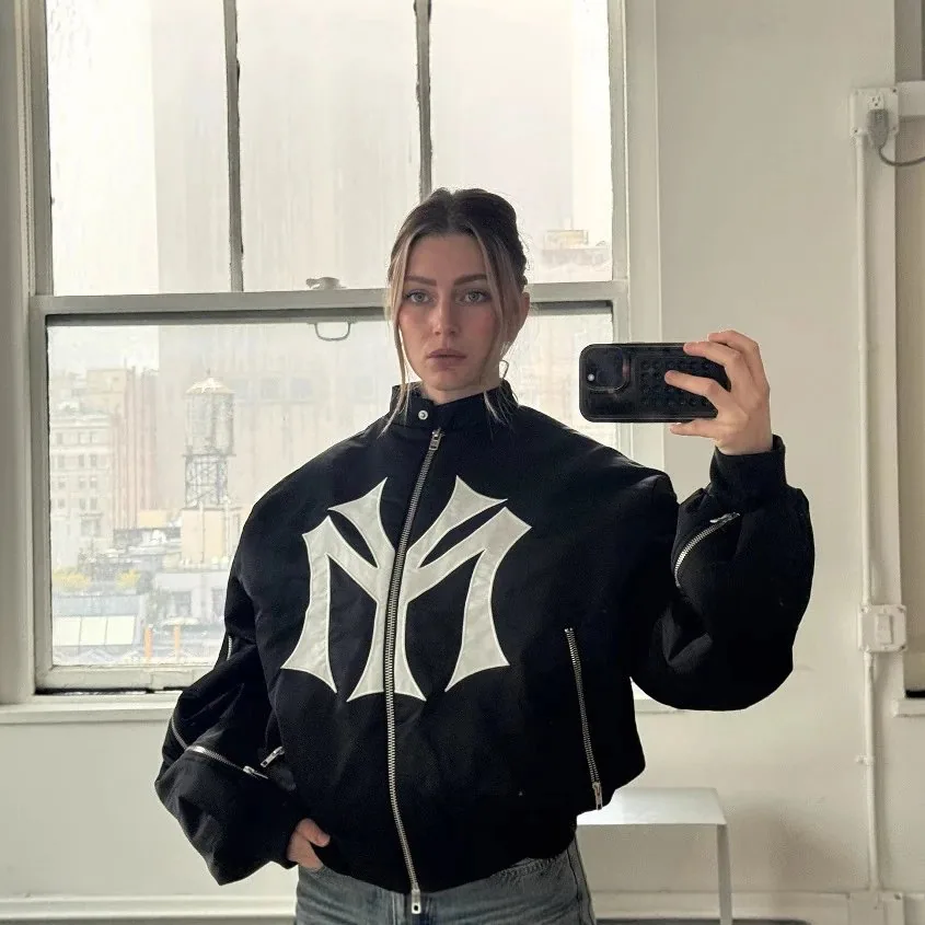 MLB New York Yankees Black Bomber Jacket with White Logo — listing photograph