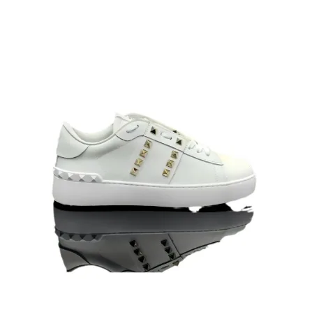 Valentino Rockstud White Leather Sneaker with Gold Studs — listing photograph