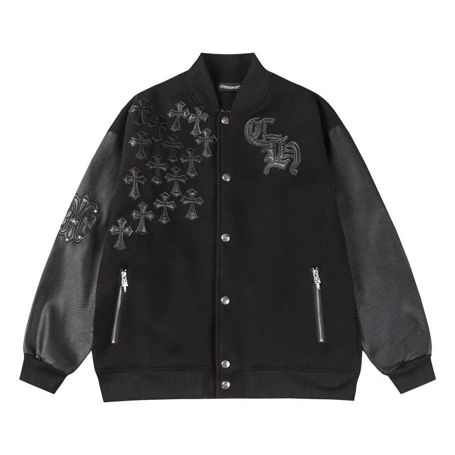 Chrome Hearts Black Cross-Embroidered Varsity Jacket — listing photograph