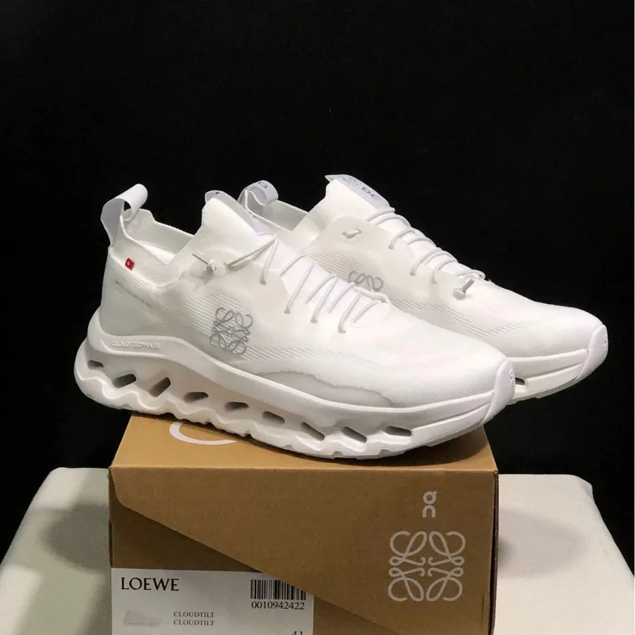 Loewe Cloudtilt White Knit Sneaker with Anagram Logo and Cloudtech Sole — listing photograph