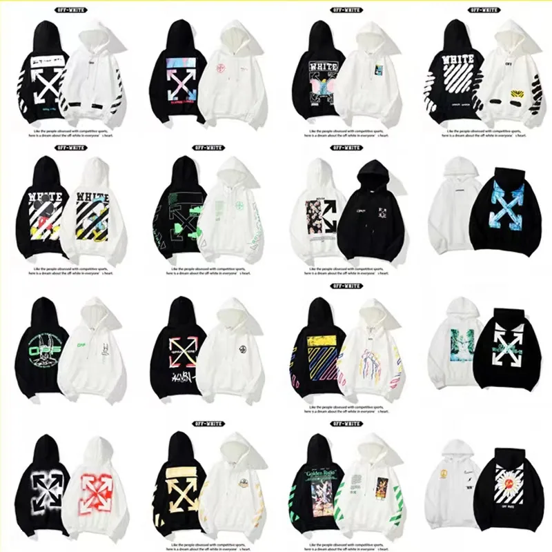 Off-White Diagonal Arrow Hoodie Black White Contrast Print — listing photograph