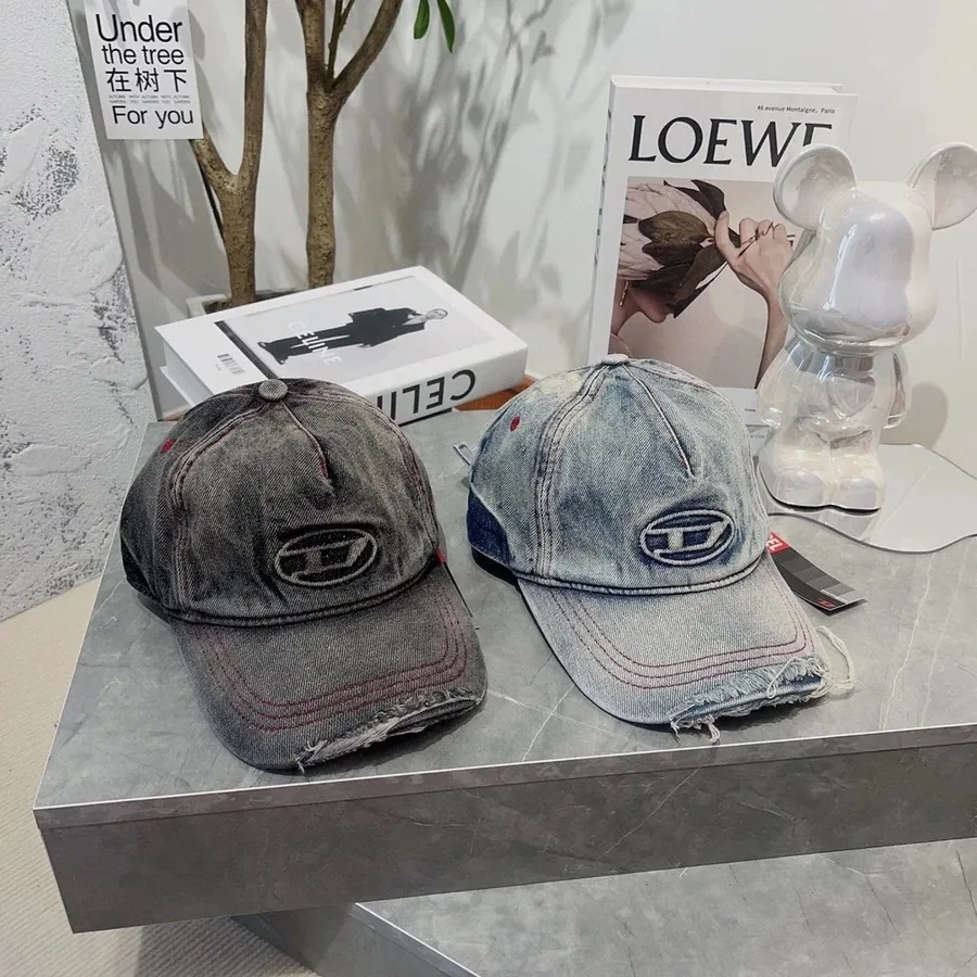 DIESEL Distressed Denim Baseball Cap with Logo Embroidery — listing photograph