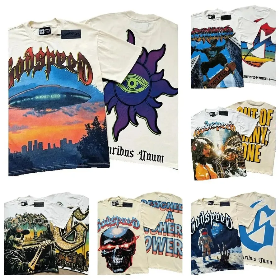 Godspeed UFO Cityscape Graphic T-Shirt Cream — listing photograph