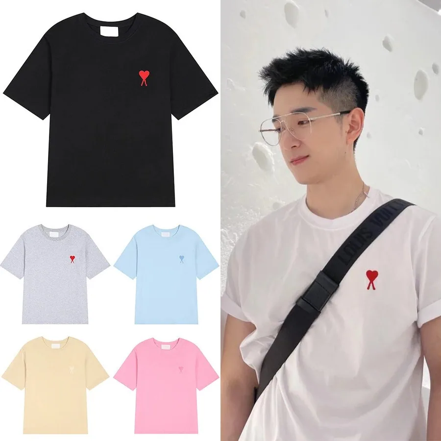 Ami Paris Heart Logo Cotton T-Shirt - Black Red Embroidery — listing photograph