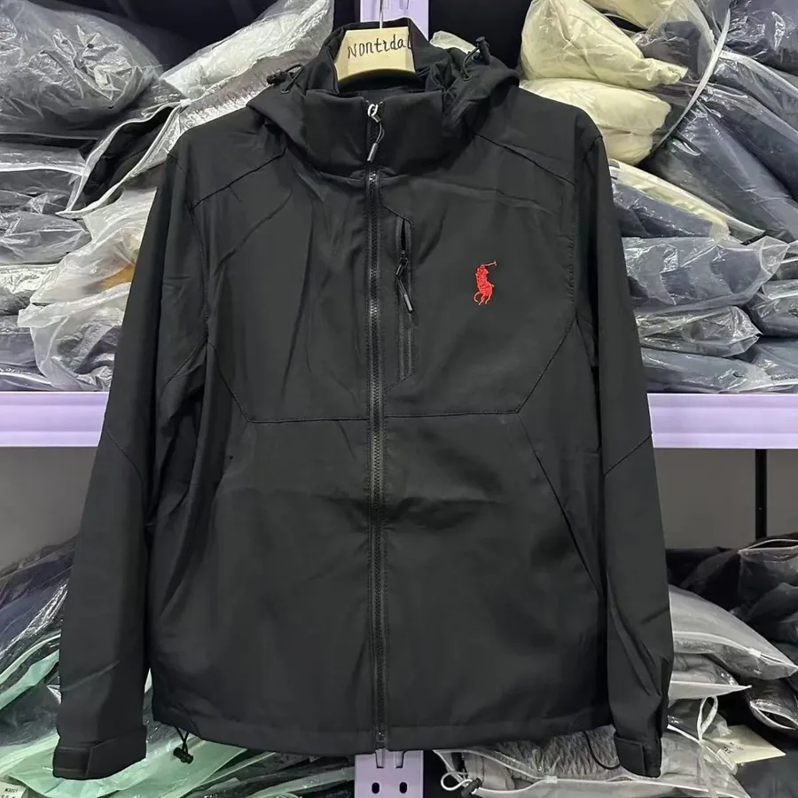 Polo Ralph Lauren Black Hooded Windbreaker Jacket with Red Pony Logo — listing photograph