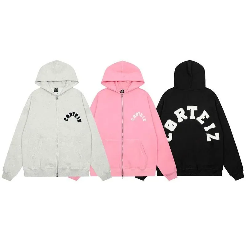 CORTEIZ Arch Logo Full-Zip Hoodie - Gray Pink Black — listing photograph