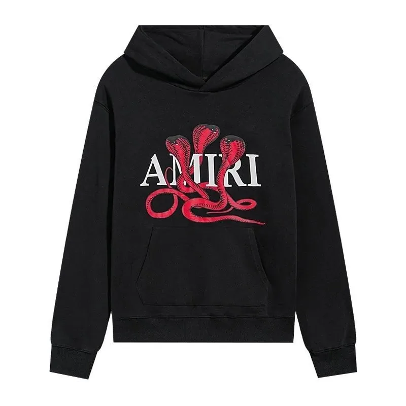 AMIRI Black Hoodie with Red Cobra Graphic Print — listing photograph
