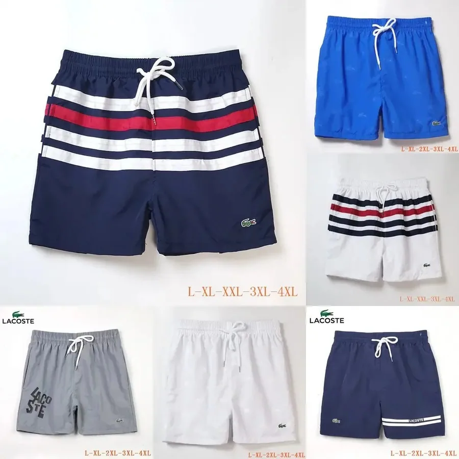 Lacoste Classic Stripe Swim Trunks Navy White Red — listing photograph