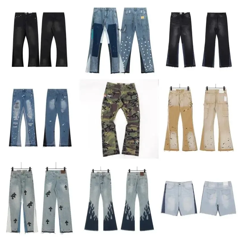 Distressed Camo Cargo Pants with Paint Splatter Detail — listing photograph