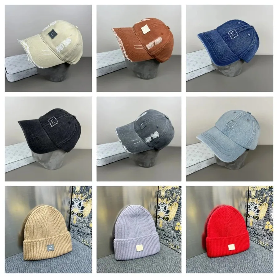 Acne Studios Distressed Denim Cap with Logo Patch - Beige — listing photograph