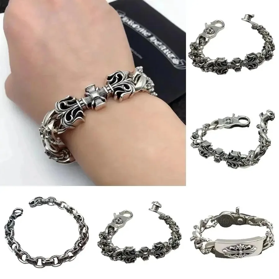 Chrome Hearts Fleur-de-Lis Cross Skull Bracelet Silver — listing photograph