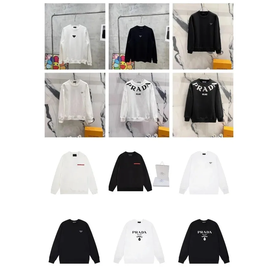 Prada Milano Logo Embroidered Cotton Sweatshirt - Black/White — listing photograph
