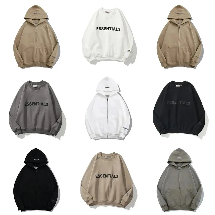 ESSENTIALS Logo Hoodie Pullover - Beige Crewneck Sweatshirt — listing photograph