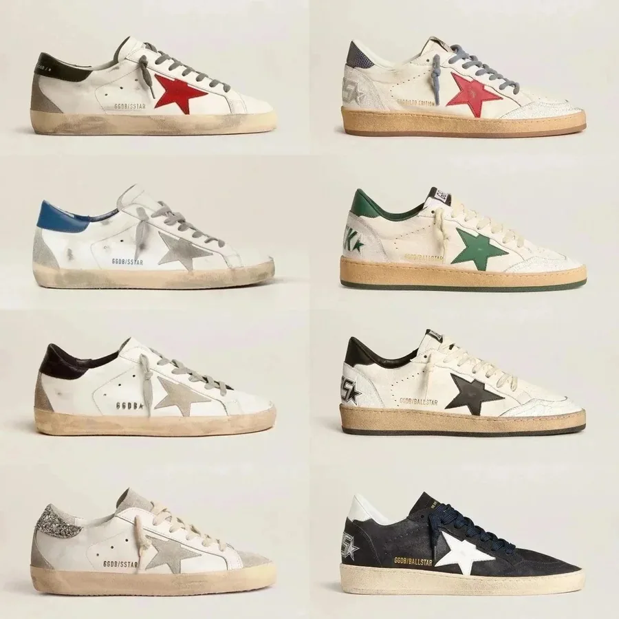 Golden Goose Superstar Distressed White Sneaker with Red Star — listing photograph