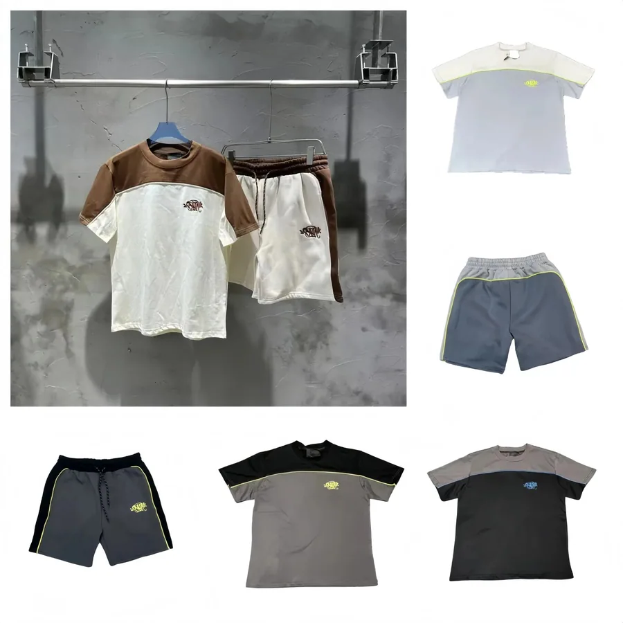 OSZMC Color-Block T-Shirt and Shorts Set - Brown/White Contrast — listing photograph