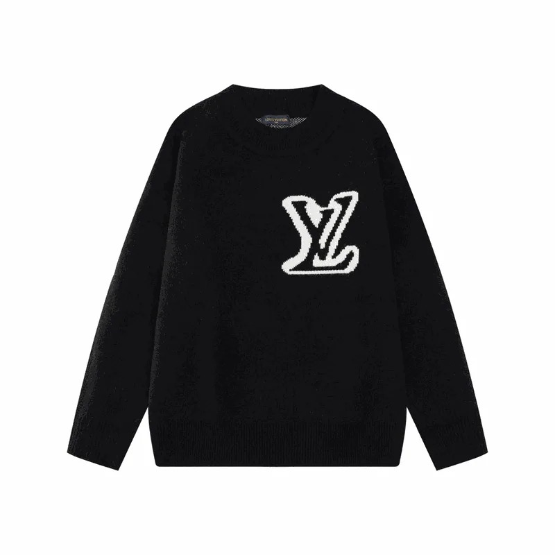 Louis Vuitton Black Knit Sweater with White LV Monogram — listing photograph