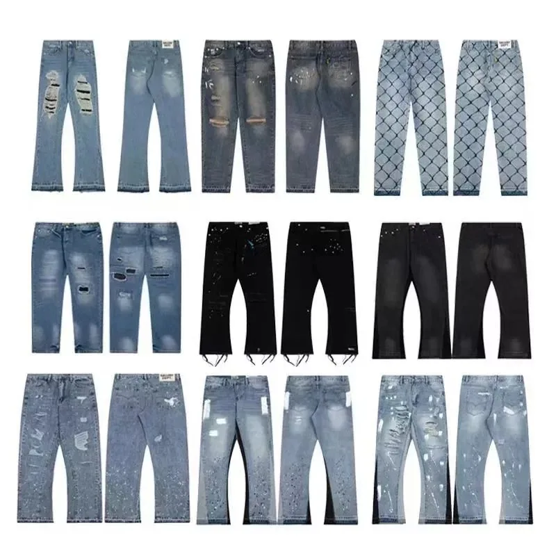 Distressed Ripped Wide-Leg Jeans with Paint Splatter Detail — listing photograph