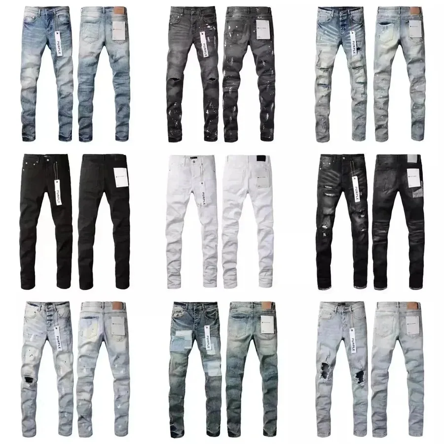 Purple Distressed Patchwork Denim Jeans - Light Wash Ripped Fit — listing photograph