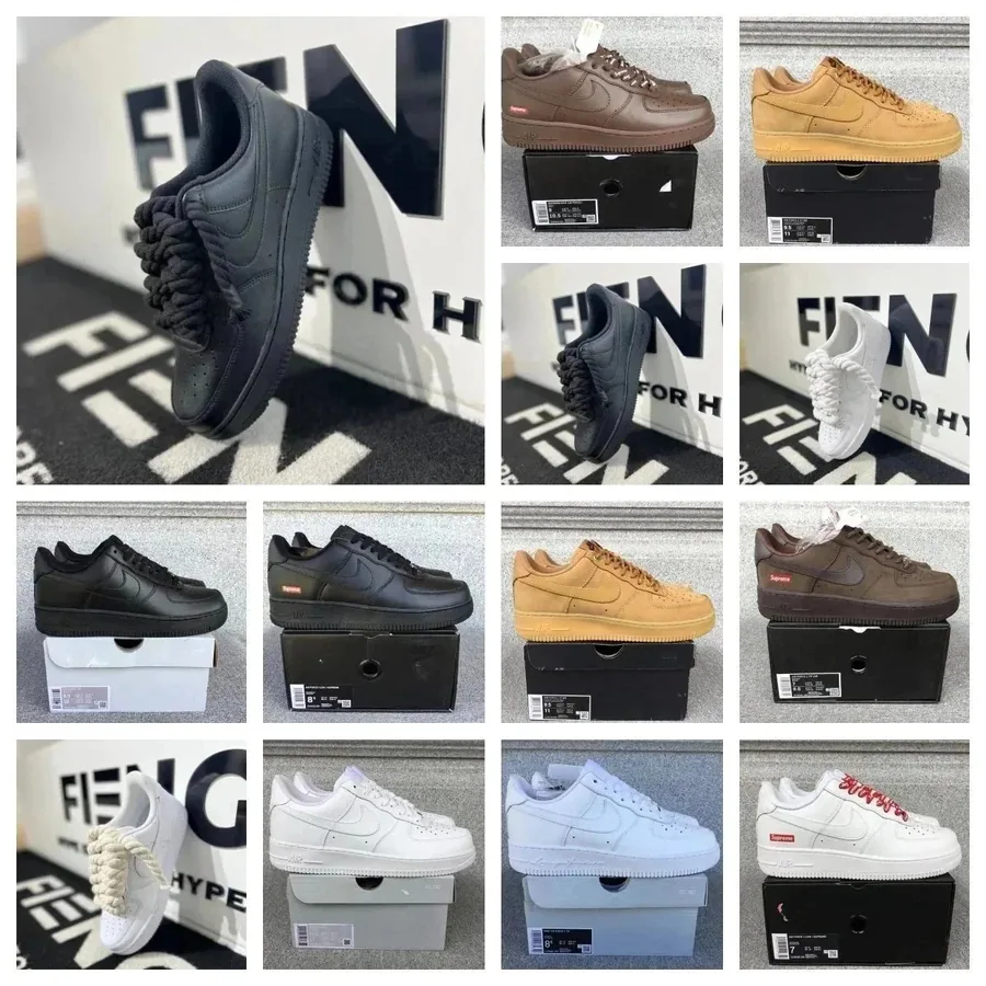 Nike Air Force 1 Low Supreme Cord-Lace Black White Tan — listing photograph