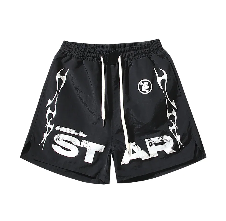MILITANT STAR Black Flame-Print Drawstring Shorts — listing photograph
