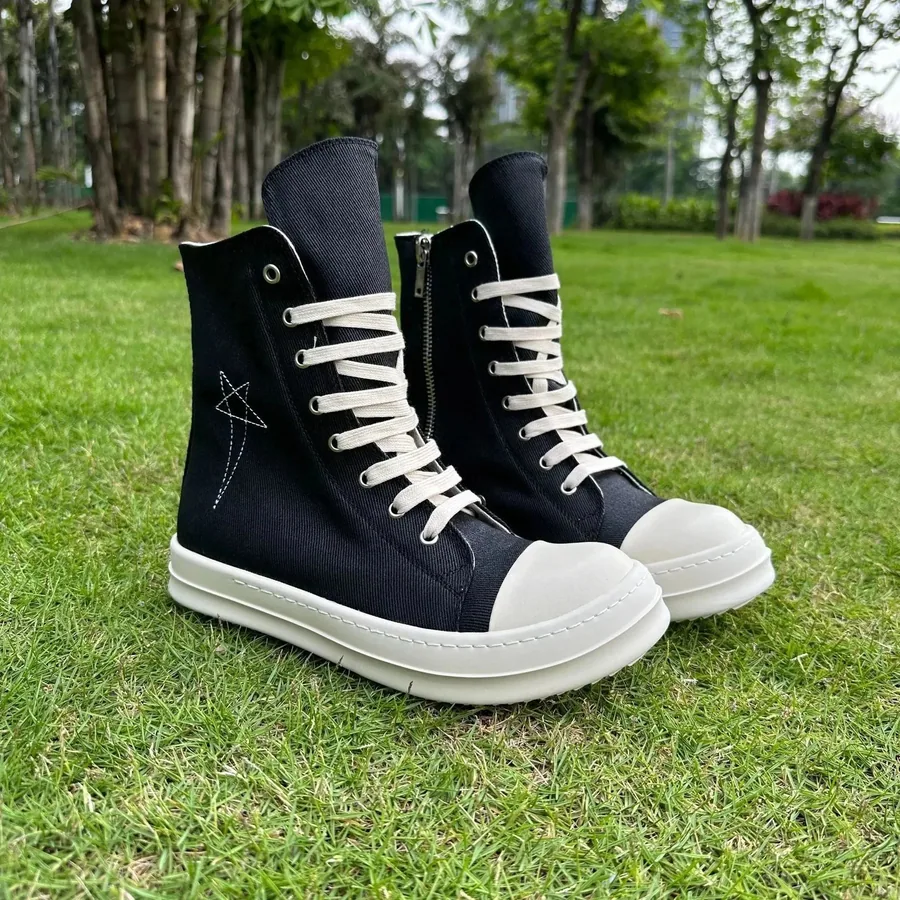 Rick Owens Geobasket High-Top Canvas Black with White Star Stitch — listing photograph