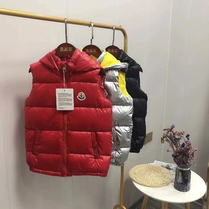 Moncler Kids Puffer Vest - Red Hooded Quilted Down Vest — listing photograph