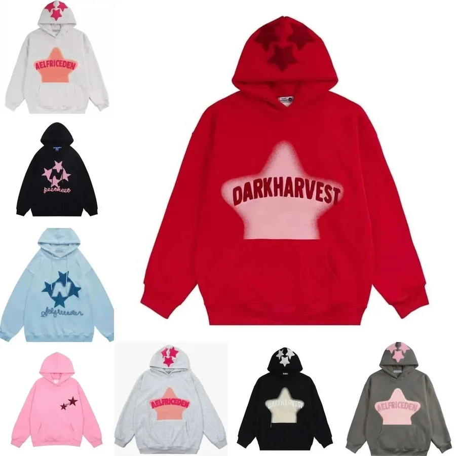 DARKHARVEST Star Gradient Hoodie - Bold Red with 3D Star Hood — listing photograph