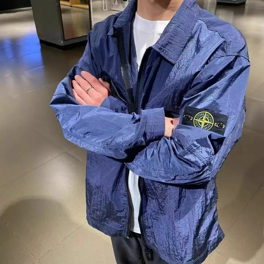Stone Island Compass Patch Crinkle Nylon Jacket - Deep Blue — listing photograph