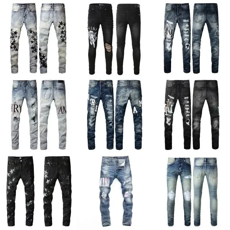 Amiri Distressed Star-Print Slim Fit Denim Jeans - Black — listing photograph