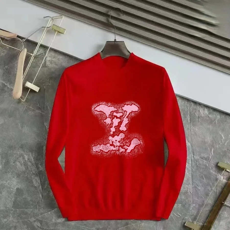 LV Red Crewneck Sweater with Pink Spray-Paint Monogram Logo — listing photograph