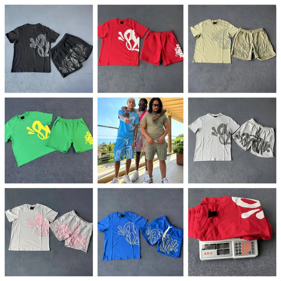 SZN Graffiti Logo T-Shirt and Shorts Set - Red with White Print — listing photograph