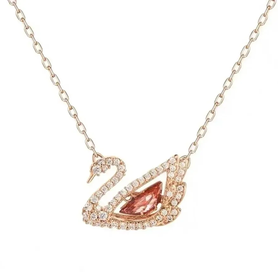 Swarovski天鹅造型玫瑰金项链 粉晶主石镶钻吊坠 — listing photograph