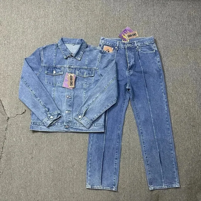Chums Denim Jacket and Straight-Leg Jeans Set - Light Wash — listing photograph