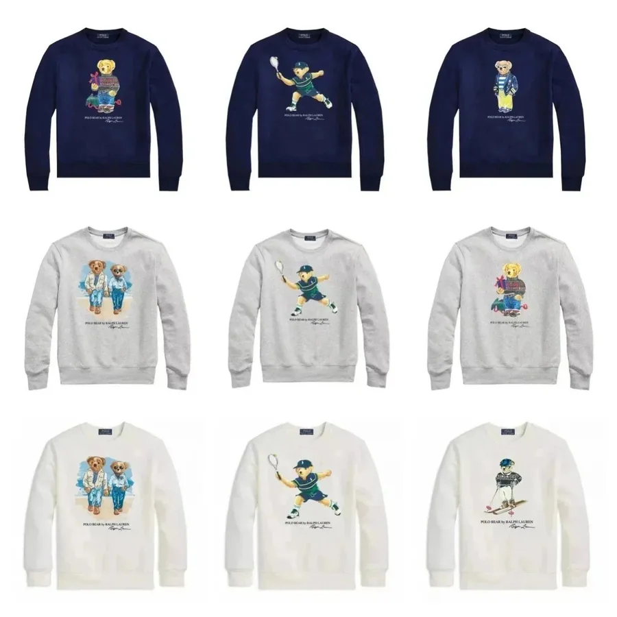 Polo Bear Graphic Crewneck Sweatshirt Navy Blue Tennis Design — listing photograph