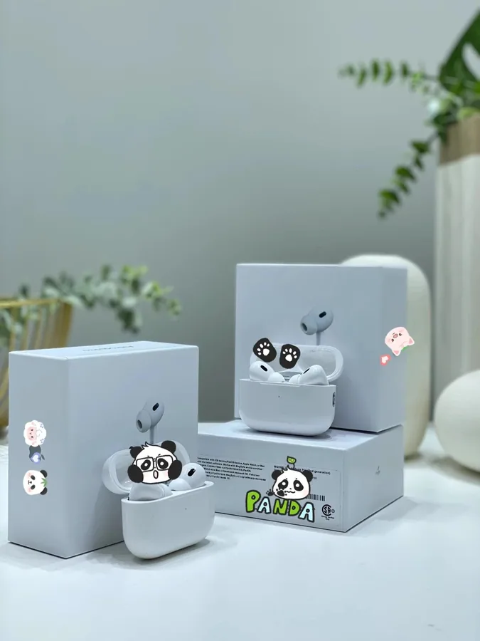 Apple AirPods Pro 2nd Generation White with Panda Stickers — listing photograph