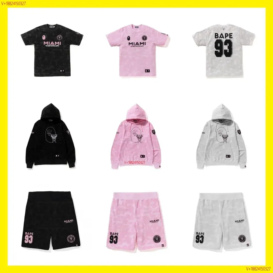 BAPE Miami x A BATHING APE Camo T-Shirt Hoodie Shorts Set Black Pink Grey — listing photograph