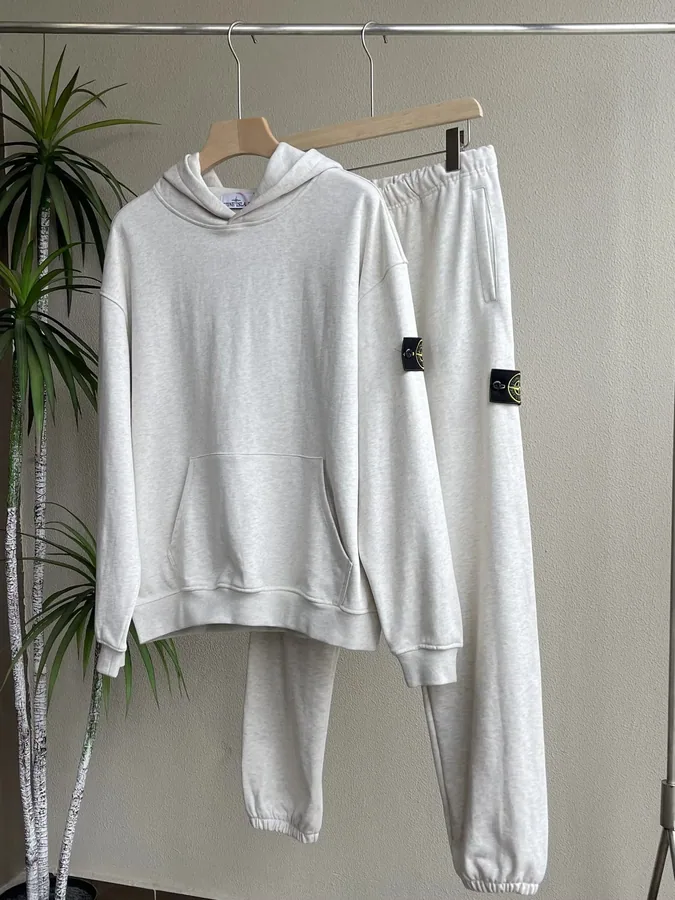 Stone Island Grey Hoodie and Jogger Set with Compass Patch — listing photograph