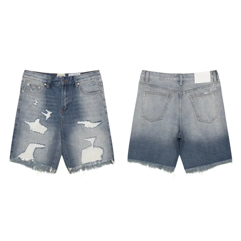 E11EVEN Distressed Denim Shorts - Light Wash with Frayed Hem — listing photograph