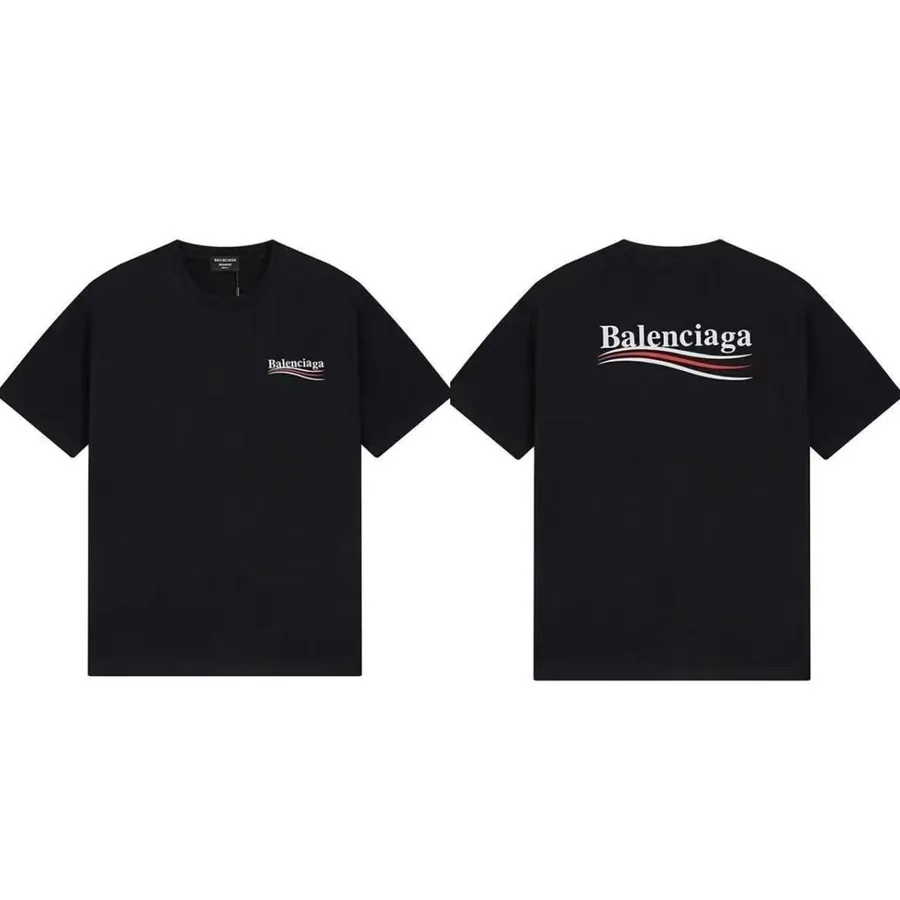 Balenciaga Wave Logo Black T-Shirt Front and Back Print — listing photograph
