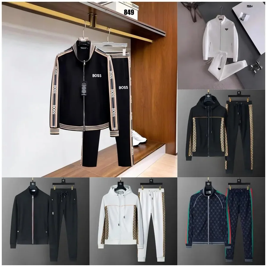 BOSS Black Track Suit with Beige Logo Stripes and Zip-Up Jacket — listing photograph