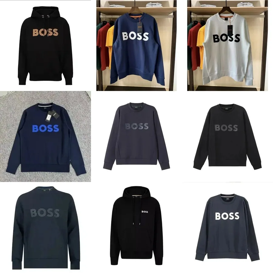 BOSS Logo Hoodie Black with Metallic Gold Lettering — listing photograph