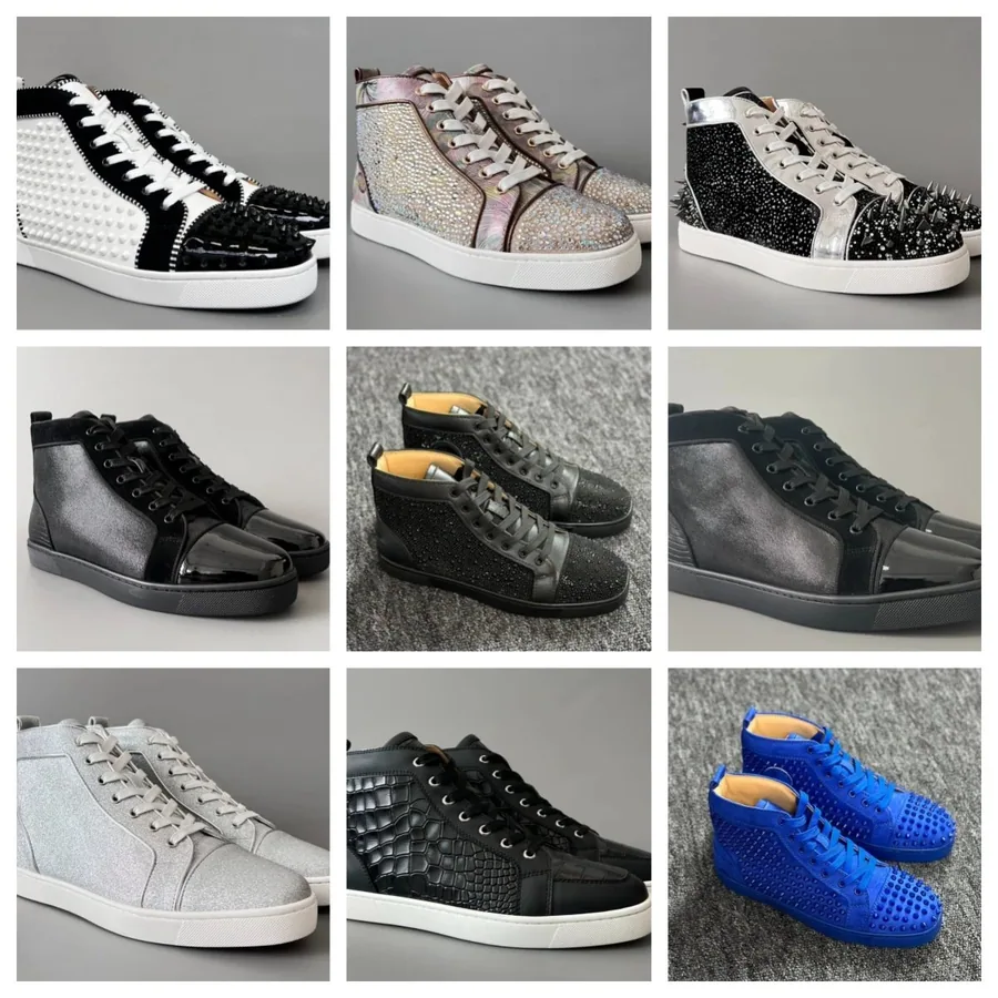 Christian Louboutin Louis Junior Spikes Black Silver Studs High-Top Sneakers — listing photograph