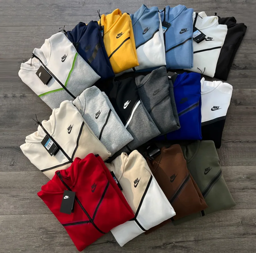 Nike Tech Fleece Full-Zip Hoodie - Red with Black Zip Detail — listing photograph