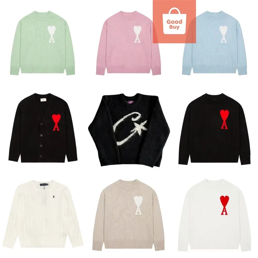 Ami Paris Heart-A Logo Knit Sweater - Mint Green — listing photograph