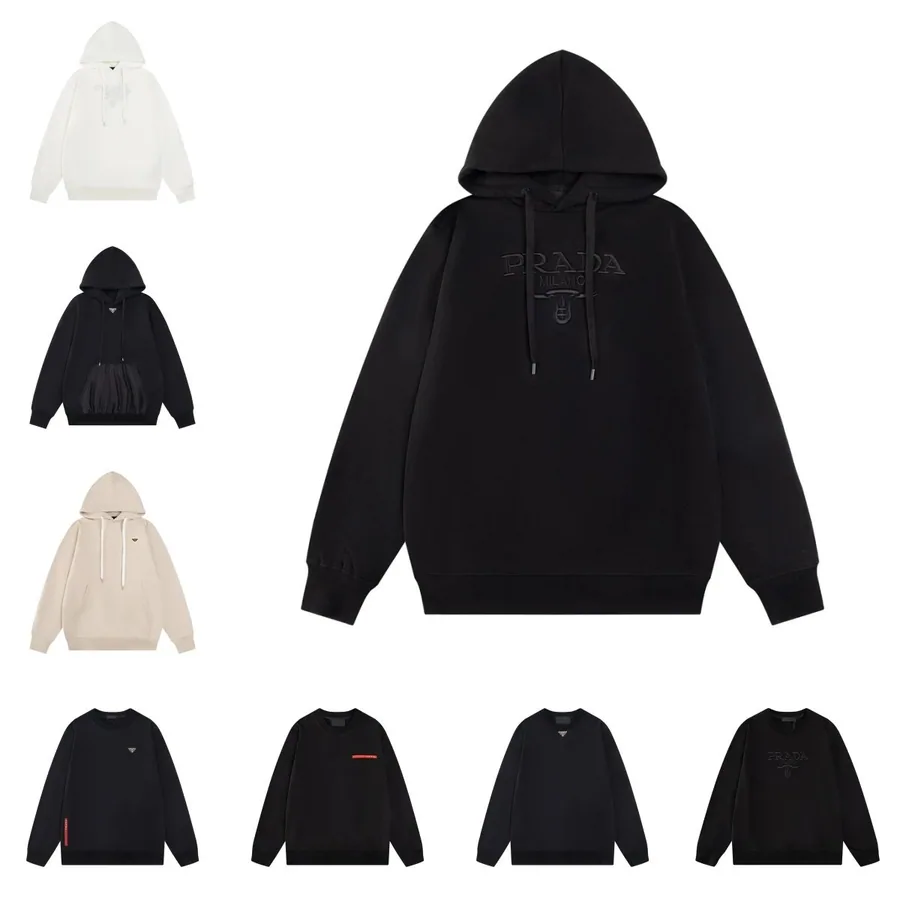 Prada Milano Embossed Logo Oversized Hoodie Black — listing photograph