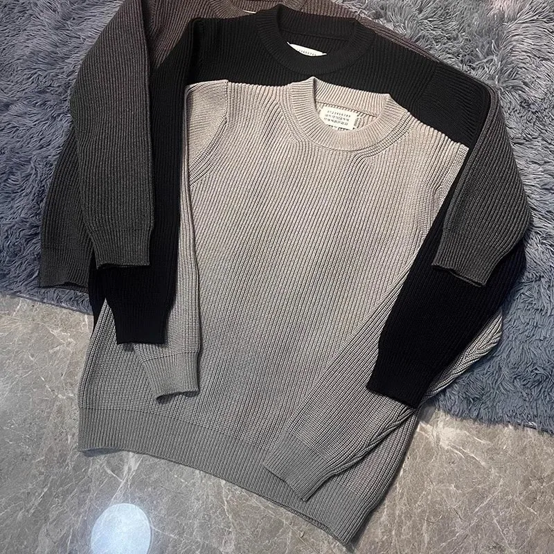 COS Ribbed Knit Crewneck Sweater Beige with Black Sleeves — listing photograph