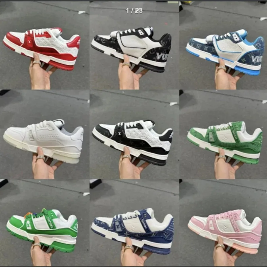 Louis Vuitton Trainer Low Monogram Canvas Sneaker Red White — listing photograph